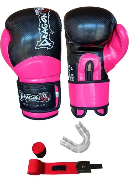 Carbon 5 Pembe Boks Eldiveni Kick Boks Muay Thai Eldiveni 3'lü Set ve Eldiven Taşıma Çantalı fiyatları