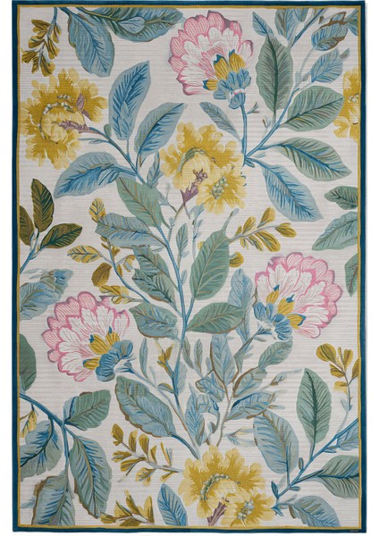 Garden 805 Bej Pembe Mavi Halı Yıkanabilir Dokuma Taban Ince Halı Oturma Odası Salon Halısı