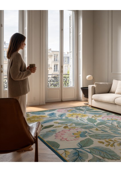 Garden 805 Bej Pembe Mavi Halı Yıkanabilir Dokuma Taban Ince Halı Oturma Odası Salon Halısı fiyatları