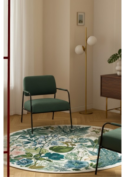 Como 03 Renkli Yuvarlak Bej Bahar Çiçekleri Desen Ince Dokuma Taban Yıkanabilir Mutfak Antre Halısı fiyatları