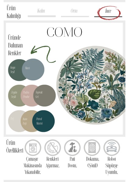 Como 03 Renkli Yuvarlak Bej Bahar Çiçekleri Desen Ince Dokuma Taban Yıkanabilir Mutfak Antre Halısı modelleri