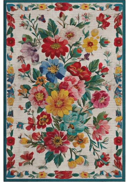 Fiora 200 Renkli Çiçekli Halı Modern Yıkanabilir Halı Ince Kilim Halı Hol Yolluk Ev Oda Salon Halısı