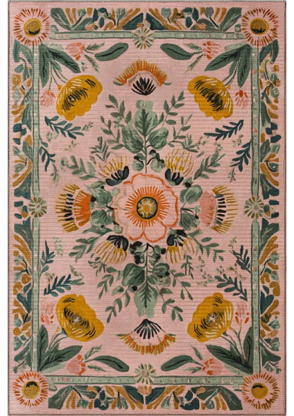 Fiori 217 Pembe Halı Pastel Tasarım Modern Ince Yazlık Halı Kilim Halı Salon Halısı Mutfak Halısı