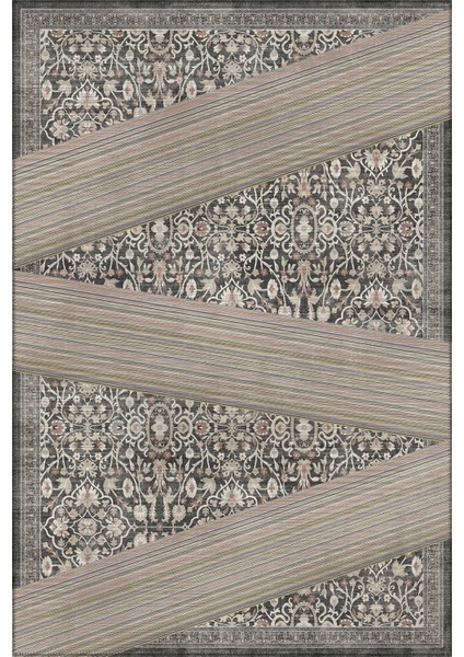 Haliç 302 Çizgili Halı Vintage Modern Halı Ince Halı Tasarım Halı Salon Halısı Koridor Halısı