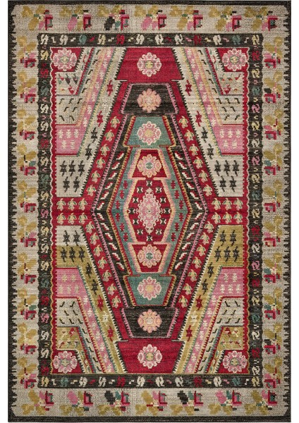 Mihrimah 502 Renkli Etnik Halı Vintage Halı Yıkanabilir Ince Dokuma Salon Ev Oturma Odası Halısı