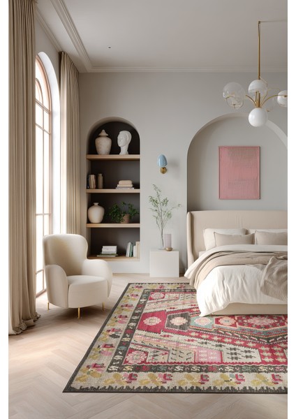 Mihrimah 502 Renkli Etnik Halı Vintage Halı Yıkanabilir Ince Dokuma Salon Ev Oturma Odası Halısı modelleri