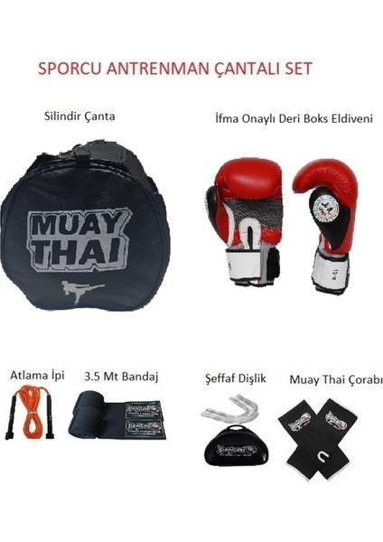 Gifttoom, Muay Thai Sporcu Çantalı Antrenman Seti Boxing, Dragon Ifma Deri Boks Eldiveni ve Ekipman