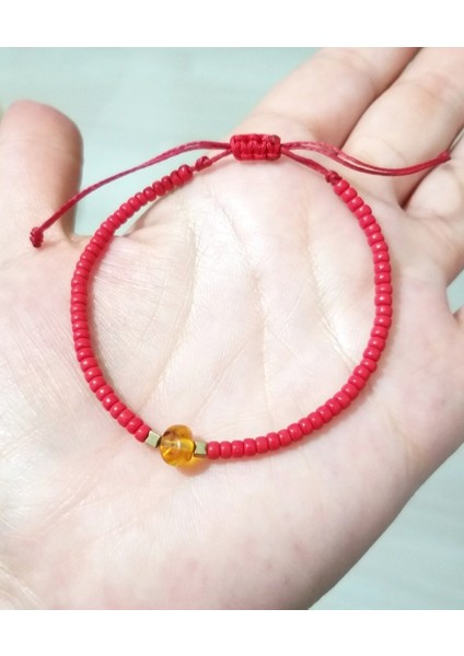 Hematit Doğaltaşlı Kehribar ve Miyuki Round Boncuklu Unisex Bileklik