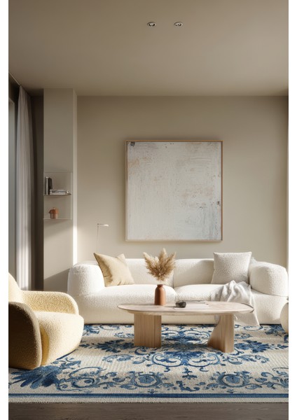 Azule 701 Mavi Beyaz Halı Etnik Desenli Halı Yıkanabilir Ince Dokuma Salon Ev Oturma Odası Halısı fiyatları