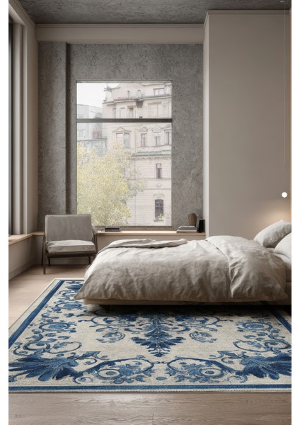 Azule 701 Mavi Beyaz Halı Etnik Desenli Halı Yıkanabilir Ince Dokuma Salon Ev Oturma Odası Halısı modelleri