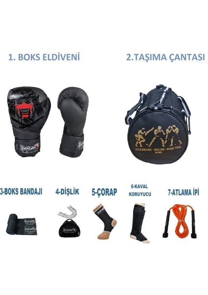 Gifttoom, Kıck Boks Sporcu Çantalı Antrenman Seti Boxing Gloves, Dragon Yakuza Boks Eldiveni Seti