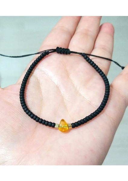 Hematit Doğaltaşlı Kehribar ve Miyuki Round Boncuklu Unisex Bileklik