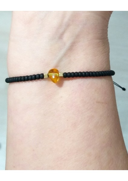 Hematit Doğaltaşlı Kehribar ve Miyuki Round Boncuklu Unisex Bileklik