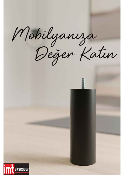 10 cm Siyah M8 Diş Silindir Mobilya Koltuk Kanepe Baza Ayağı
