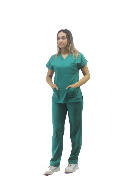 Unisex Soft Likra Zümrüt Yeşili Hemşire ve Doktor Üniforması ,cerrahi Takım Scrubs Üniforma