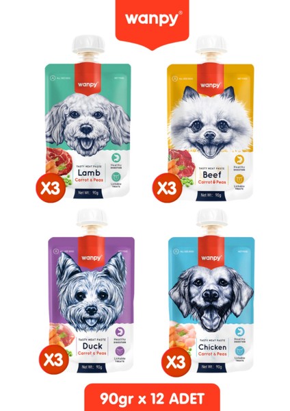 12 Adet Karma Taze Köpek Ezmesi Köpek Ödülü 90 Gr. x 12 Adet