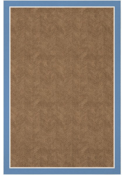 Dotto 203 Mavi Beyaz Bordür Kahverengi Dijital Baskı Hasır Görünüm Kaymaz Taban Yıkanabilir Halı fiyatları