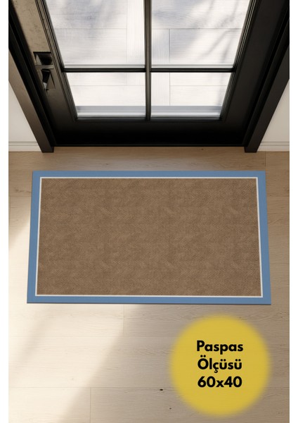 Dotto 203 Mavi Beyaz Bordür Kahverengi Dijital Baskı Hasır Görünüm Kaymaz Taban Yıkanabilir Halı indirimleri