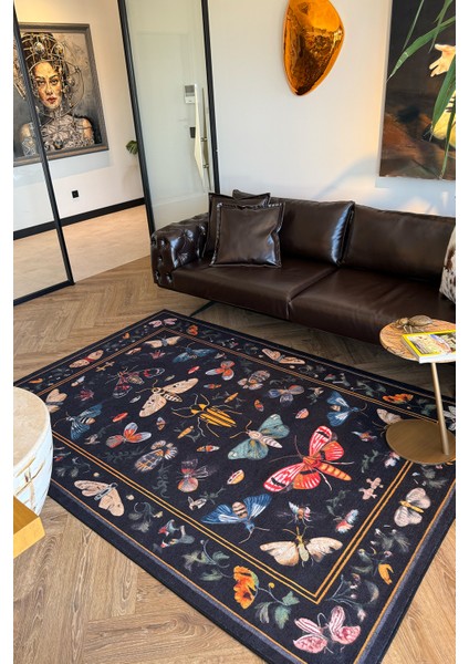 Fiora 218 Siyah Kelebekli Çiçekli Halı Tasarım Modern Oturma Odası Ince Yazlık Ev Oda Salon Halısı fiyatları