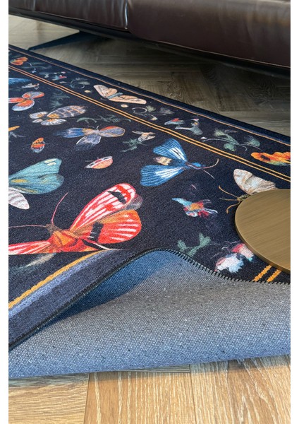 Fiora 218 Siyah Kelebekli Çiçekli Halı Tasarım Modern Oturma Odası Ince Yazlık Ev Oda Salon Halısı modelleri