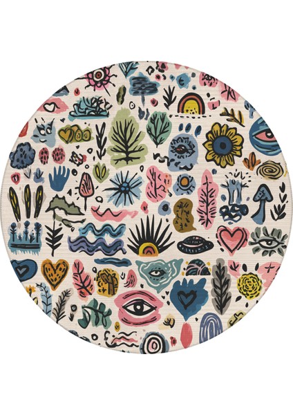 Auro 303 Renkli Bej Göz El Çizimi Tasarım Modern Yıkanabilir Halı Koridor Hol Oda Ev Halısı fırsatları