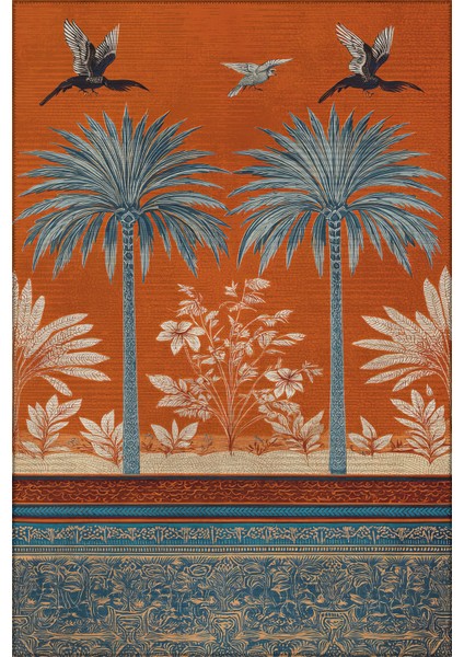 Pera 601 Turuncu Palmiyeli Bohem Halı Renkli Halı Ince Kilim Halı Hol Yolluk Ev Oda Salon Halısı