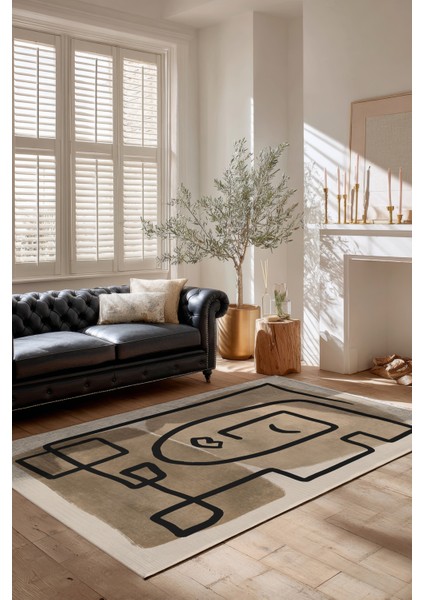 Allure 102 Siyah Bej Yüz Tasarım Halı Yıkanabilir Halı Ince Kilim Halı Oturma Odası Salon Halısı modelleri