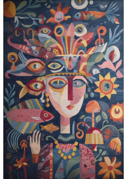 Auro 302 Çok Renkli Yüz Soyut Denizaltı Tasarım Modern Yıkanabilir Halı Koridor Hol Oda Ev Halısı