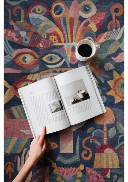 Auro 302 Çok Renkli Yüz Soyut Denizaltı Tasarım Modern Yıkanabilir Halı Koridor Hol Oda Ev Halısı modelleri