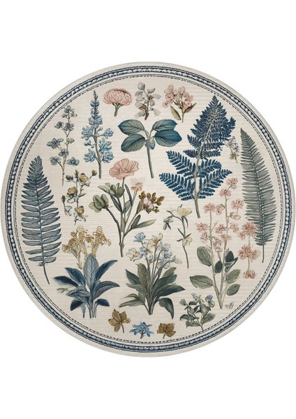 Como 04 Botanik Desenli Yuvarlak Renkli Ince Dokuma Taban Yıkanabilir Mutfak Antre Halısı