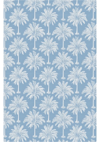 Palm 400 Mavi Beyaz Palmiye Tasarım Halı Yıkanabilir Halı Mutfak Ev Oda Salon Oturma Odası Halısı