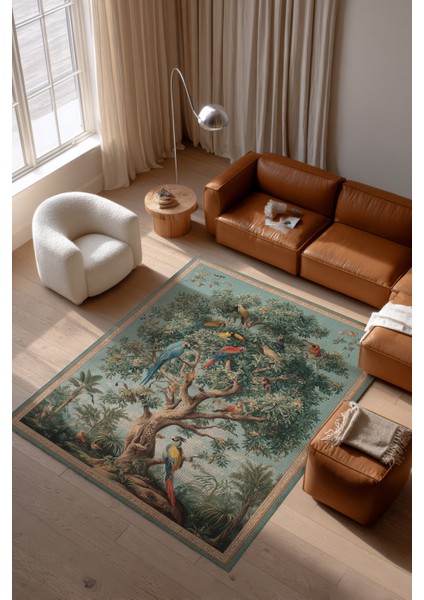 Rafel 901 Mavi Yeşil Ağaç Çiçekli Halı Yıkanabilir Ince Dokuma Yolluk Salon Oturma Odası Halısı fiyatları