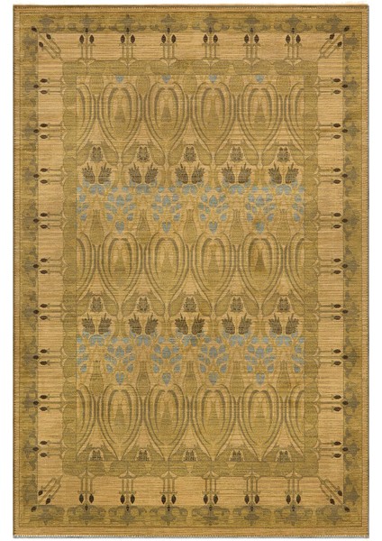 Mihrimah 501 Sarı Etnik Halı Vintage Halı Yıkanabilir Ince Dokuma Salon Ev Oturma Odası Halısı