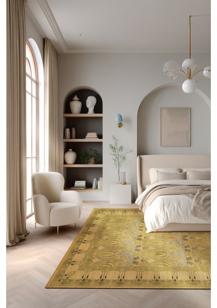 Mihrimah 501 Sarı Etnik Halı Vintage Halı Yıkanabilir Ince Dokuma Salon Ev Oturma Odası Halısı modelleri