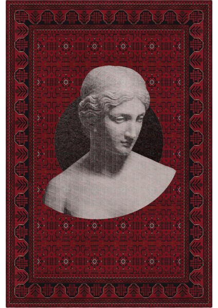 Haliç 304 Afgan Halısı Vintage Halı Heykel Figürlü Yıkanabilir Dekoratif Salon Oturma Odası Halısı