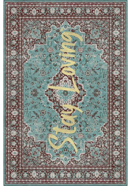 Lucca 400 Turkuaz Mavi Vintage Halı Eskitme Modern Yazılı Halı Ince Kilim Halı Ev Oda Salon Halısı fiyatları