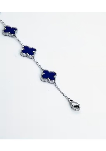 Çelik Bileklik Dört Yapraklı Küçük Yonca Lacivert Sedef Taşlı Uzunluk 18 cm Gümüş modelleri