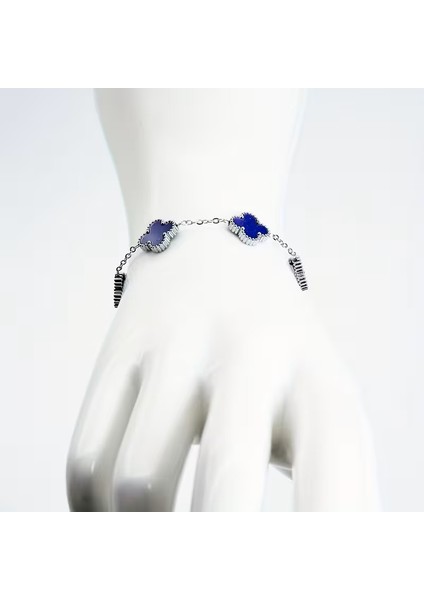 Çelik Bileklik Dört Yapraklı Küçük Yonca Lacivert Sedef Taşlı Uzunluk 18 cm Gümüş fırsatları