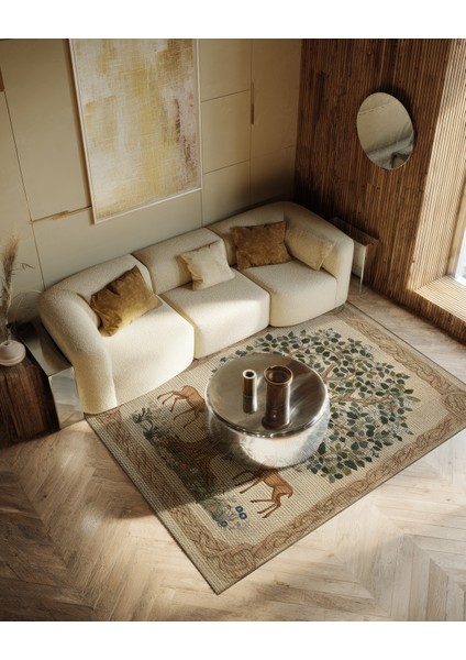 Safari 110 Geyik Ağaç Tasarım Botanik Tasarım Halı Modern Oturma Odası Ince Yazlık Oda Salon Halısı fiyatları