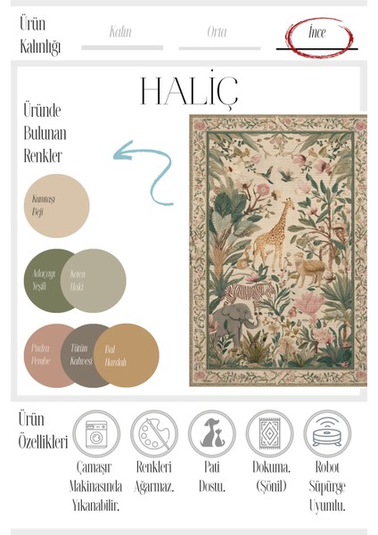 Safari 113 Bej Renkli Çiçekli Botanik Tasarım Halı Yıkanabilir Ince Oturma Odası Salon Halısı modelleri