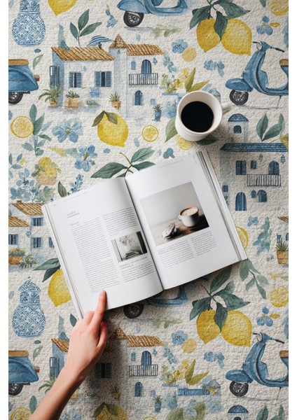 Capri 351 Blue Blanc Mavi Bej Limon Ev Tasarım Modern Yıkanabilir Halı Koridor Hol Oda Ev Halısı fiyatları