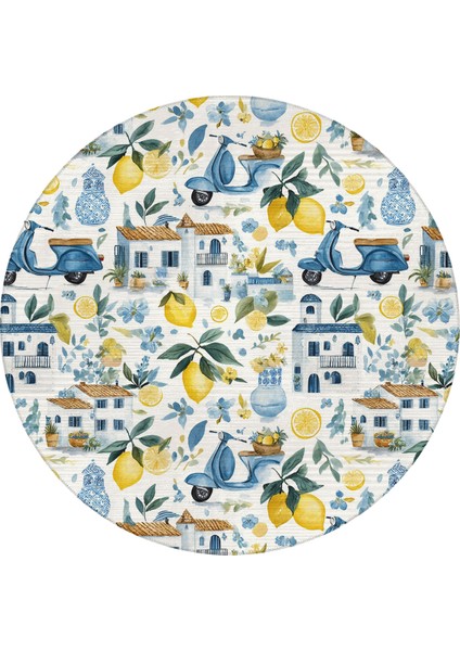 Capri 351 Blue Blanc Mavi Bej Limon Ev Tasarım Modern Yıkanabilir Halı Koridor Hol Oda Ev Halısı modelleri