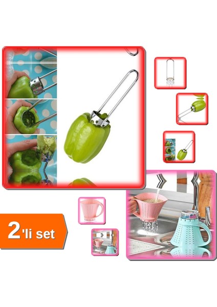 Biberoy Dolma Biber Kabak Oyacağı + Sürahi Şeklinde Pirinç Yıkama Süzgeci - Pratik 2li Set C3B4Q1