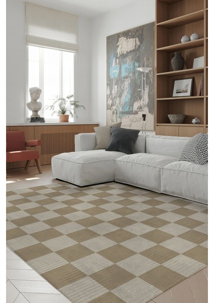 Odessa 502 Damalı Halı Bej Krem Yıkanabilir Dokuma Taban Ince Halı Oturma Odası Salon Halısı fiyatları