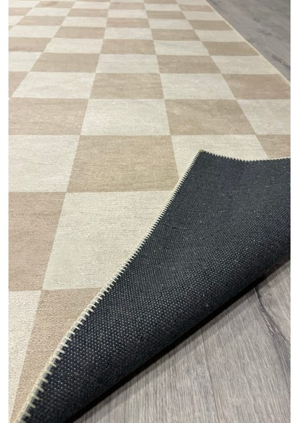 Odessa 502 Damalı Halı Bej Krem Yıkanabilir Dokuma Taban Ince Halı Oturma Odası Salon Halısı indirimleri