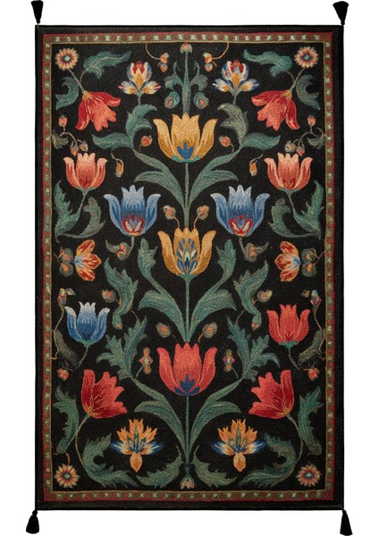 Karaköy 502 Vintage Siyah Desen Etnik Motifli Yıkanabilir Halı Salon Koridor Oturma Odası Ev Halısı