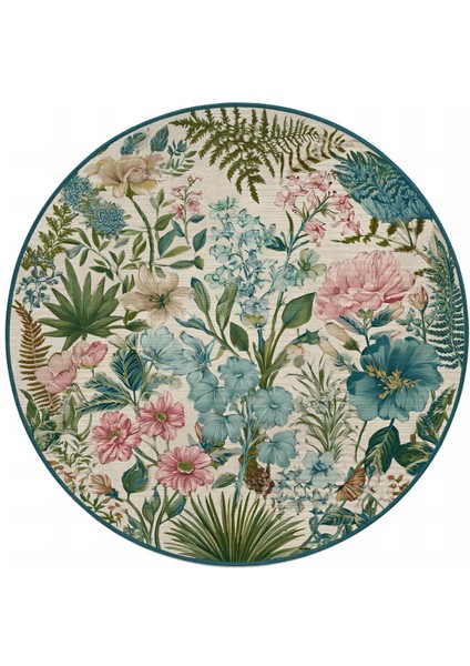 Como 01 Çok Renkli Yuvarlak Bej Bahar Çiçekleri Desenli Ince Dokuma Taban Yıkanabilir Ev Alan Halısı fiyatları