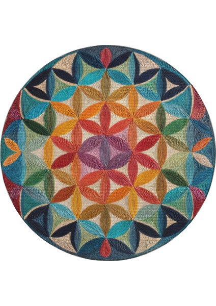 Porto 75 Renkli Geometrik Soyut Sanatsal Tasarım Yuvarlak Balkon Halısı Antre Halısı Mutfak Halısı