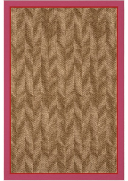 Dotto 203 Pembe Kırmızı Bordür Kahverengi Dijital Baskı Hasır Görünüm Kaymaz Taban Yıkanabilir Halı fiyatları