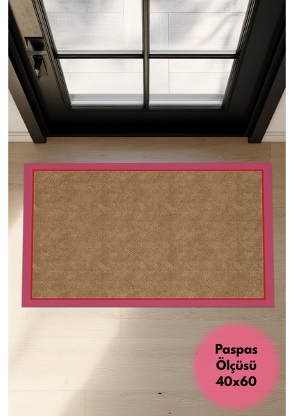 Dotto 203 Pembe Kırmızı Bordür Kahverengi Dijital Baskı Hasır Görünüm Kaymaz Taban Yıkanabilir Halı fırsatları